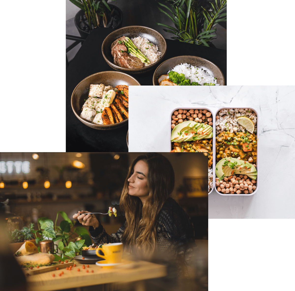 Woman enjoying food, meals in storage container